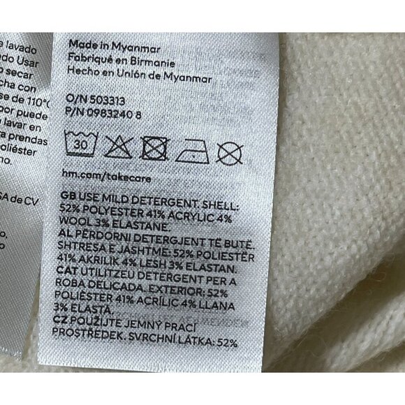 New H&M Crew Neck Sweater Women's Cream Long Sleeve Wool Blend Size XL - Picture 6 of 6